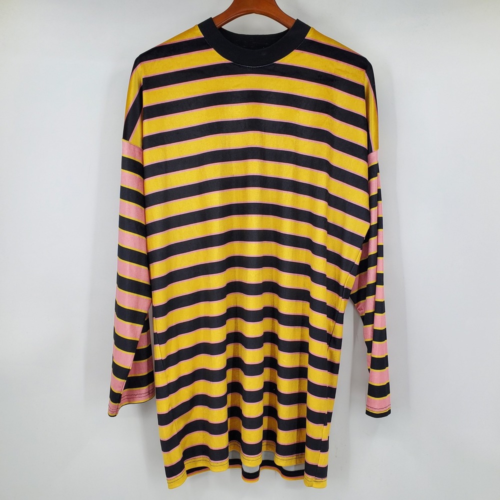 The Ragged Priest Yellow Pink Black Striped Long Sleeve Oversized Top Medium Alt